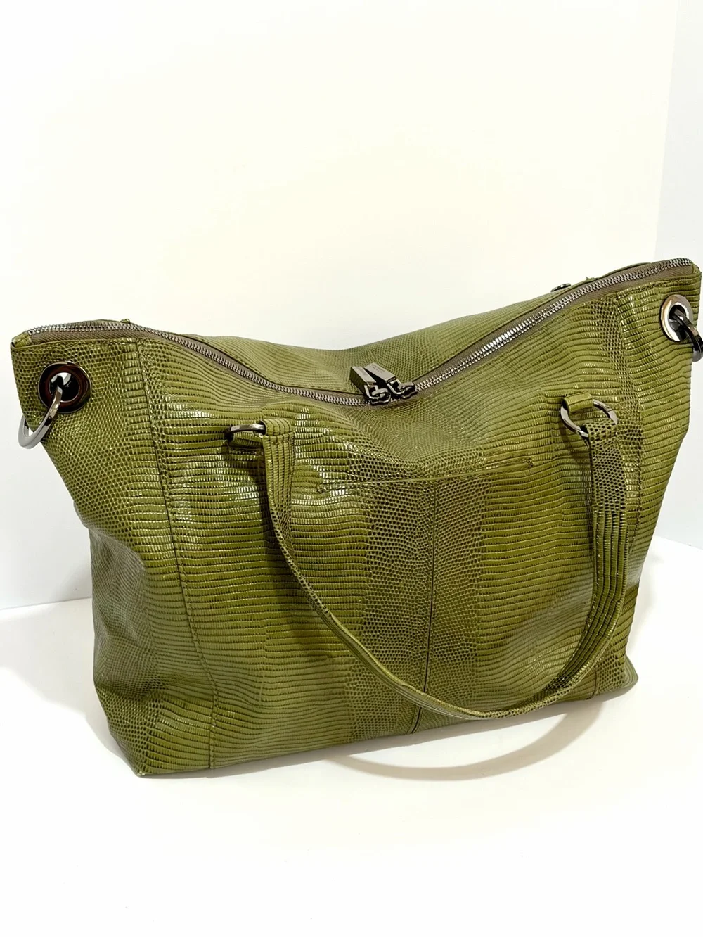 HAMMITT Daniel LG Satchel In Evergreen Lizard 🦎/Gunmetal Hardware EUC!!